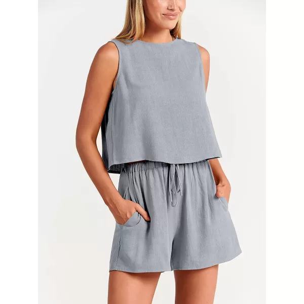 imageANRABESS Womens Summer 2 Piece Outfits Shorts Sets Sleeveless Crop Top Tank and High Waisted Shorts Romper PocketsGrey