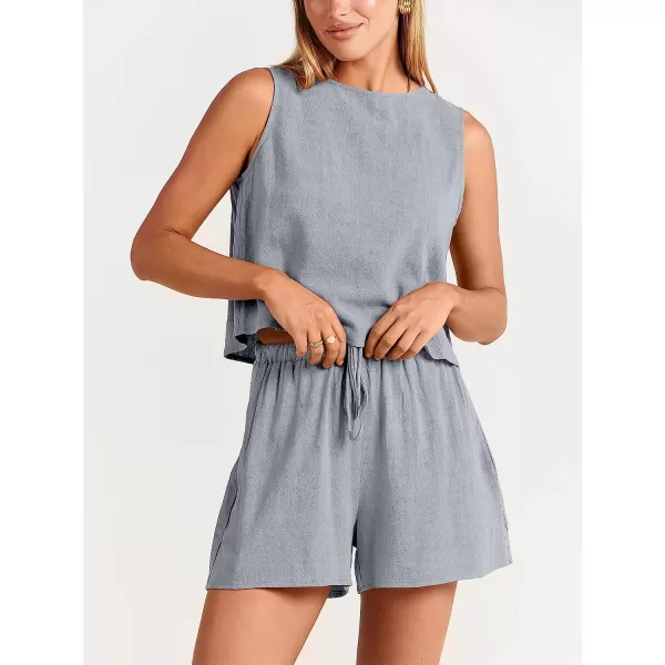 imageANRABESS Womens Summer 2 Piece Outfits Shorts Sets Sleeveless Crop Top Tank and High Waisted Shorts Romper PocketsGrey