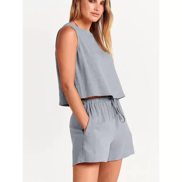 imageANRABESS Womens Summer 2 Piece Outfits Shorts Sets Sleeveless Crop Top Tank and High Waisted Shorts Romper PocketsGrey
