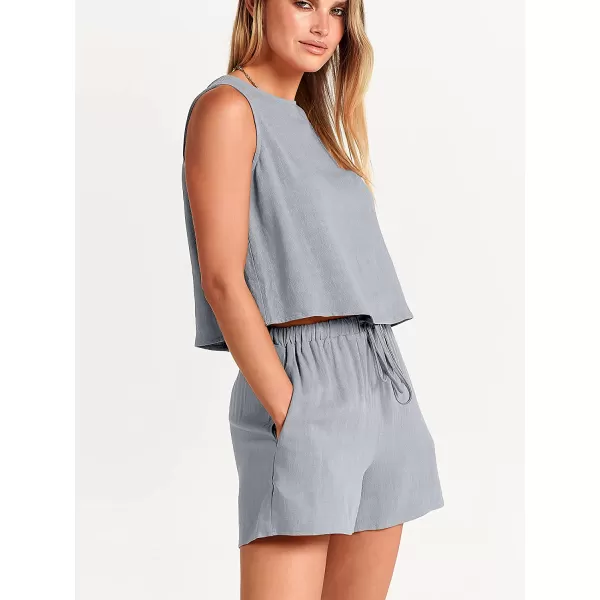 imageANRABESS Womens Summer 2 Piece Outfits Shorts Sets Sleeveless Crop Top Tank and High Waisted Shorts Romper PocketsGrey