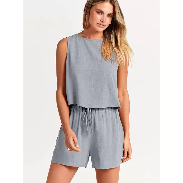 imageANRABESS Womens Summer 2 Piece Outfits Shorts Sets Sleeveless Crop Top Tank and High Waisted Shorts Romper PocketsGrey