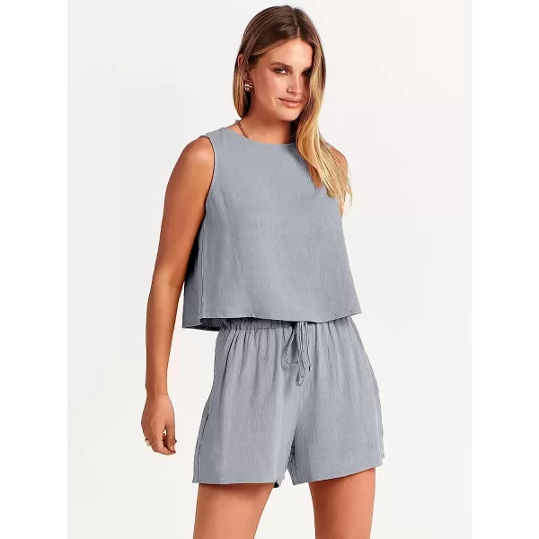 imageANRABESS Womens Summer 2 Piece Outfits Shorts Sets Sleeveless Crop Top Tank and High Waisted Shorts Romper PocketsGrey