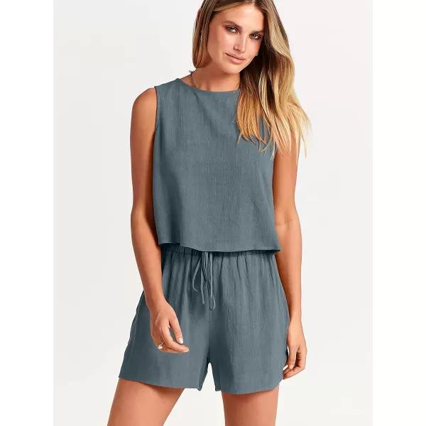 imageANRABESS Womens Summer 2 Piece Outfits Shorts Sets Sleeveless Crop Top Tank and High Waisted Shorts Romper PocketsGrey Blue