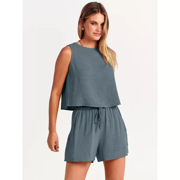 imageANRABESS Womens Summer 2 Piece Outfits Shorts Sets Sleeveless Crop Top Tank and High Waisted Shorts Romper PocketsGrey Blue