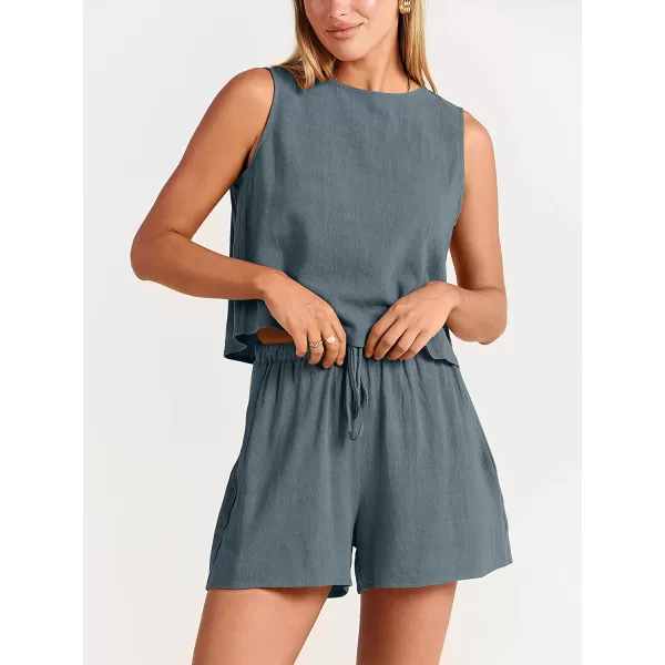 imageANRABESS Womens Summer 2 Piece Outfits Shorts Sets Sleeveless Crop Top Tank and High Waisted Shorts Romper PocketsGrey Blue