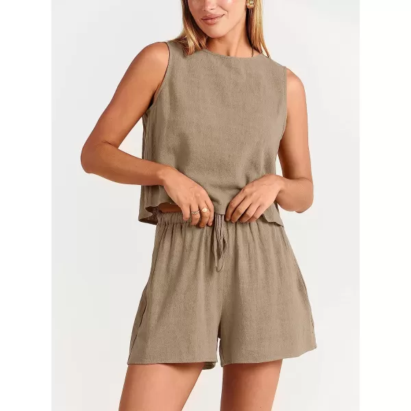 imageANRABESS Womens Summer 2 Piece Outfits Shorts Sets Sleeveless Crop Top Tank and High Waisted Shorts Romper PocketsKhaki