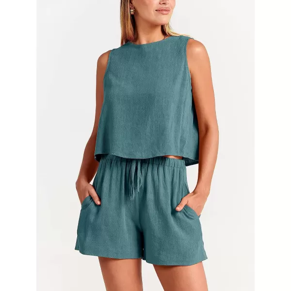 imageANRABESS Womens Summer 2 Piece Outfits Shorts Sets Sleeveless Crop Top Tank and High Waisted Shorts Romper PocketsLake