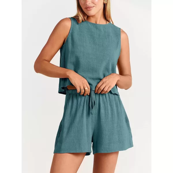 imageANRABESS Womens Summer 2 Piece Outfits Shorts Sets Sleeveless Crop Top Tank and High Waisted Shorts Romper PocketsLake