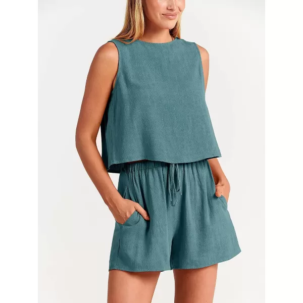 imageANRABESS Womens Summer 2 Piece Outfits Shorts Sets Sleeveless Crop Top Tank and High Waisted Shorts Romper PocketsLake