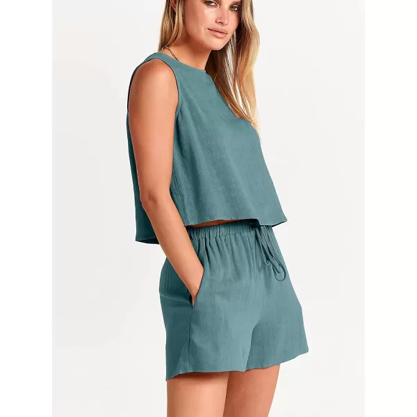 imageANRABESS Womens Summer 2 Piece Outfits Shorts Sets Sleeveless Crop Top Tank and High Waisted Shorts Romper PocketsLake