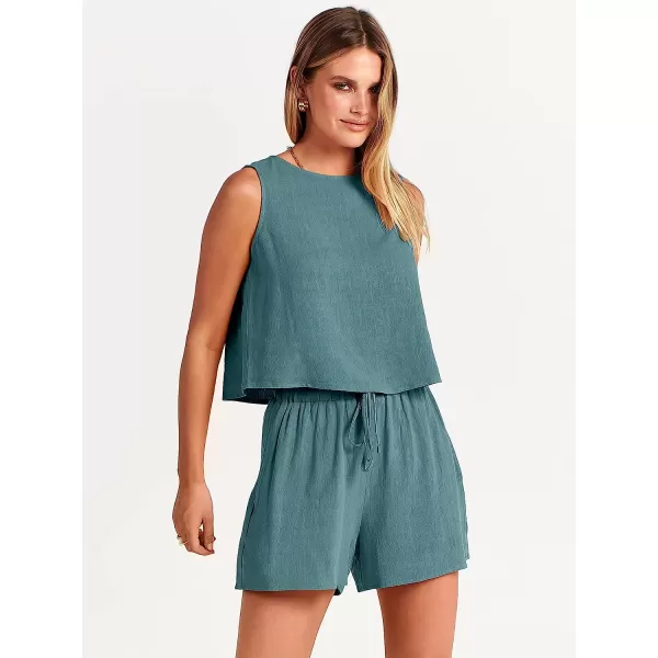 imageANRABESS Womens Summer 2 Piece Outfits Shorts Sets Sleeveless Crop Top Tank and High Waisted Shorts Romper PocketsLake