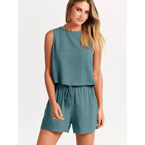 imageANRABESS Womens Summer 2 Piece Outfits Shorts Sets Sleeveless Crop Top Tank and High Waisted Shorts Romper PocketsLake
