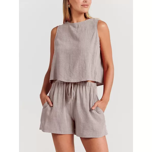 imageANRABESS Womens Summer 2 Piece Outfits Shorts Sets Sleeveless Crop Top Tank and High Waisted Shorts Romper PocketsLight Grey