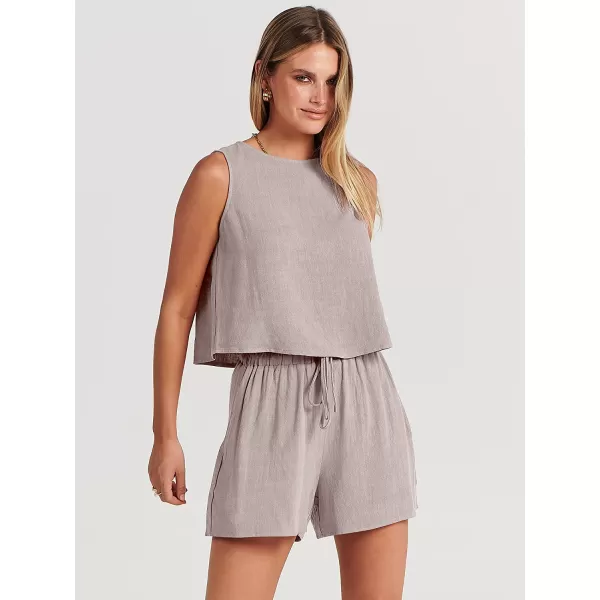 imageANRABESS Womens Summer 2 Piece Outfits Shorts Sets Sleeveless Crop Top Tank and High Waisted Shorts Romper PocketsLight Grey