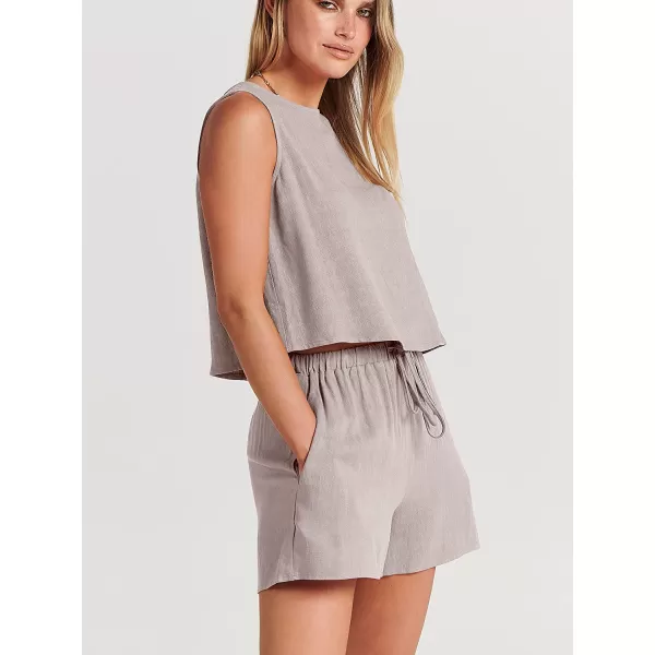 imageANRABESS Womens Summer 2 Piece Outfits Shorts Sets Sleeveless Crop Top Tank and High Waisted Shorts Romper PocketsLight Grey