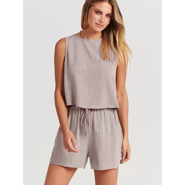 imageANRABESS Womens Summer 2 Piece Outfits Shorts Sets Sleeveless Crop Top Tank and High Waisted Shorts Romper PocketsLight Grey