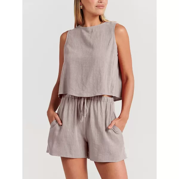 imageANRABESS Womens Summer 2 Piece Outfits Shorts Sets Sleeveless Crop Top Tank and High Waisted Shorts Romper PocketsLight Grey