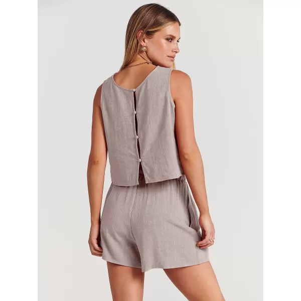 imageANRABESS Womens Summer 2 Piece Outfits Shorts Sets Sleeveless Crop Top Tank and High Waisted Shorts Romper PocketsLight Grey