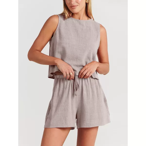 imageANRABESS Womens Summer 2 Piece Outfits Shorts Sets Sleeveless Crop Top Tank and High Waisted Shorts Romper PocketsLight Grey