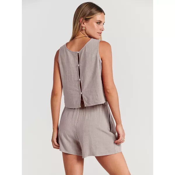imageANRABESS Womens Summer 2 Piece Outfits Shorts Sets Sleeveless Crop Top Tank and High Waisted Shorts Romper PocketsLight Grey