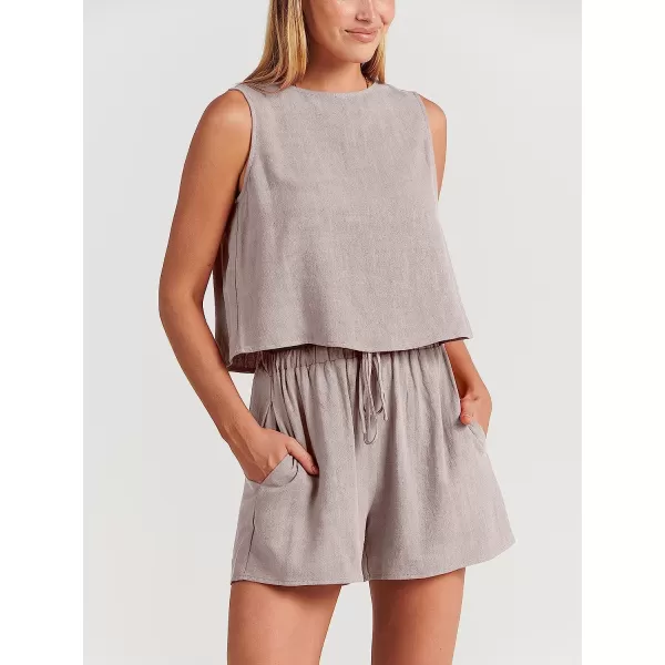imageANRABESS Womens Summer 2 Piece Outfits Shorts Sets Sleeveless Crop Top Tank and High Waisted Shorts Romper PocketsLight Grey