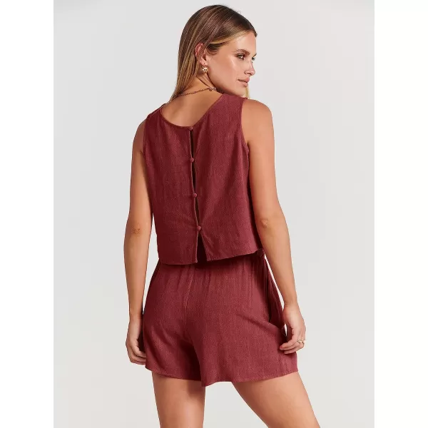 imageANRABESS Womens Summer 2 Piece Outfits Shorts Sets Sleeveless Crop Top Tank and High Waisted Shorts Romper PocketsMaroon