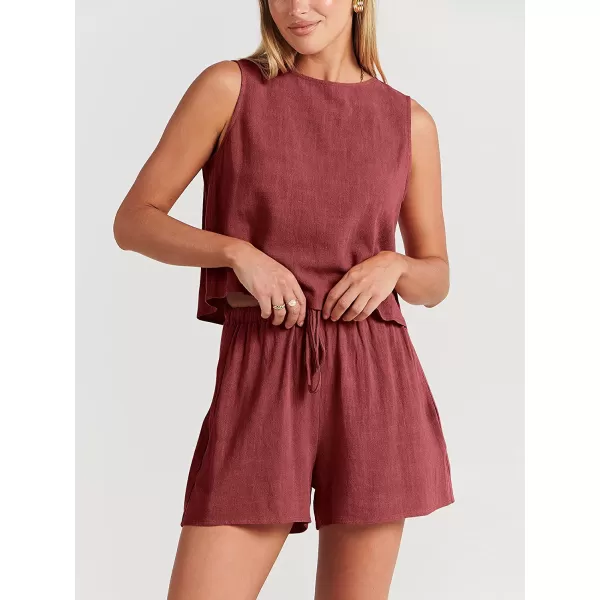 imageANRABESS Womens Summer 2 Piece Outfits Shorts Sets Sleeveless Crop Top Tank and High Waisted Shorts Romper PocketsMaroon