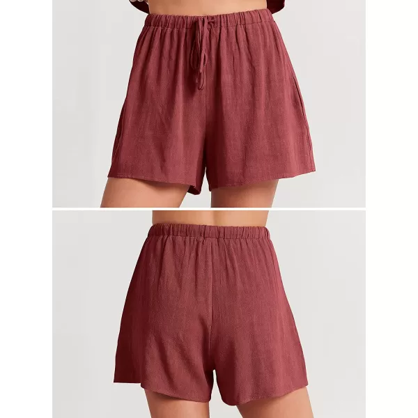 imageANRABESS Womens Summer 2 Piece Outfits Shorts Sets Sleeveless Crop Top Tank and High Waisted Shorts Romper PocketsMaroon