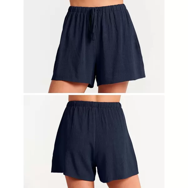 imageANRABESS Womens Summer 2 Piece Outfits Shorts Sets Sleeveless Crop Top Tank and High Waisted Shorts Romper PocketsNavy Blue