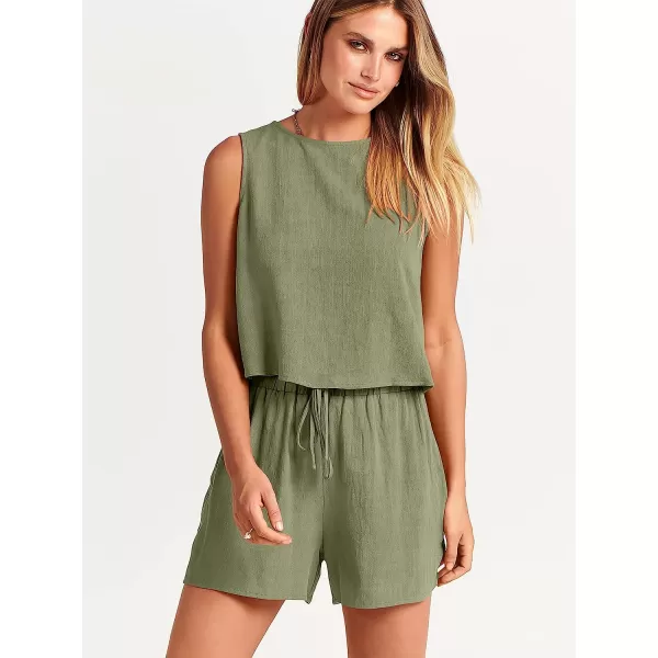 imageANRABESS Womens Summer 2 Piece Outfits Shorts Sets Sleeveless Crop Top Tank and High Waisted Shorts Romper PocketsOlive