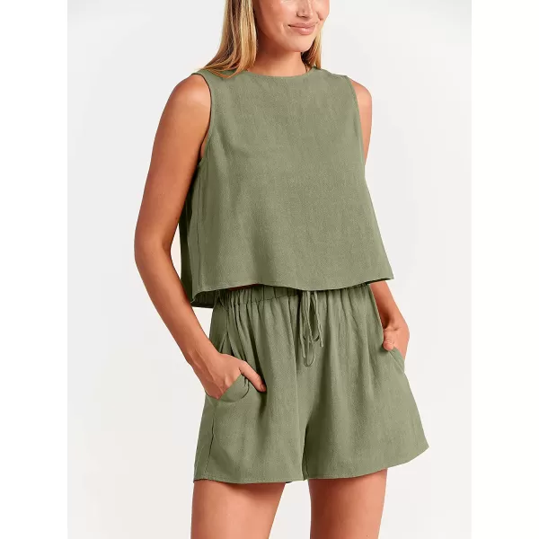 imageANRABESS Womens Summer 2 Piece Outfits Shorts Sets Sleeveless Crop Top Tank and High Waisted Shorts Romper PocketsOlive