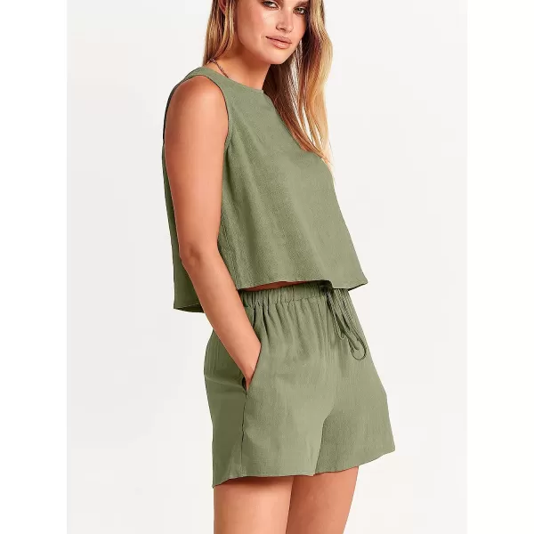imageANRABESS Womens Summer 2 Piece Outfits Shorts Sets Sleeveless Crop Top Tank and High Waisted Shorts Romper PocketsOlive