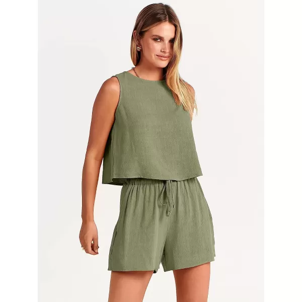 imageANRABESS Womens Summer 2 Piece Outfits Shorts Sets Sleeveless Crop Top Tank and High Waisted Shorts Romper PocketsOlive