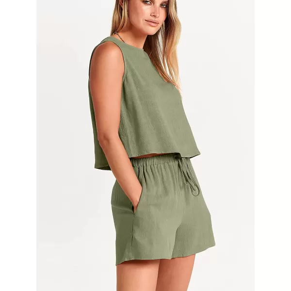imageANRABESS Womens Summer 2 Piece Outfits Shorts Sets Sleeveless Crop Top Tank and High Waisted Shorts Romper PocketsOlive