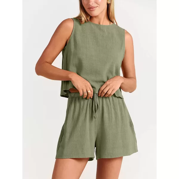 imageANRABESS Womens Summer 2 Piece Outfits Shorts Sets Sleeveless Crop Top Tank and High Waisted Shorts Romper PocketsOlive