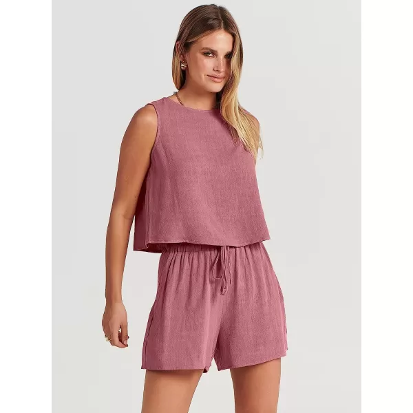 imageANRABESS Womens Summer 2 Piece Outfits Shorts Sets Sleeveless Crop Top Tank and High Waisted Shorts Romper PocketsPink