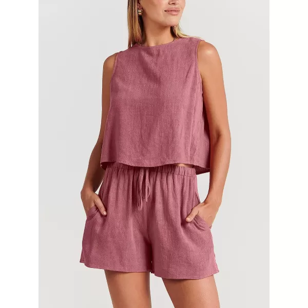 imageANRABESS Womens Summer 2 Piece Outfits Shorts Sets Sleeveless Crop Top Tank and High Waisted Shorts Romper PocketsPink