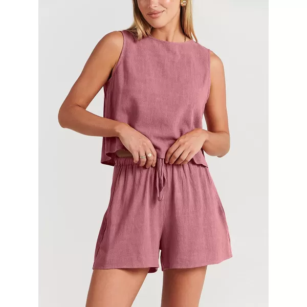 imageANRABESS Womens Summer 2 Piece Outfits Shorts Sets Sleeveless Crop Top Tank and High Waisted Shorts Romper PocketsPink