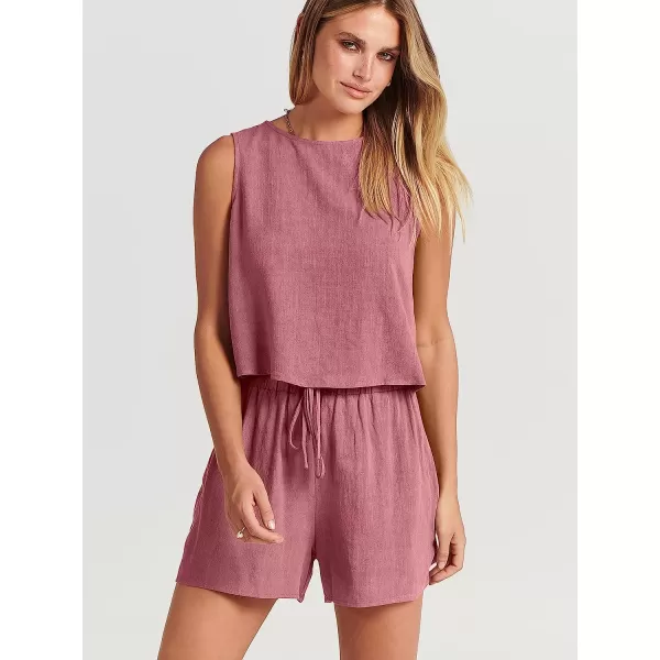 imageANRABESS Womens Summer 2 Piece Outfits Shorts Sets Sleeveless Crop Top Tank and High Waisted Shorts Romper PocketsPink