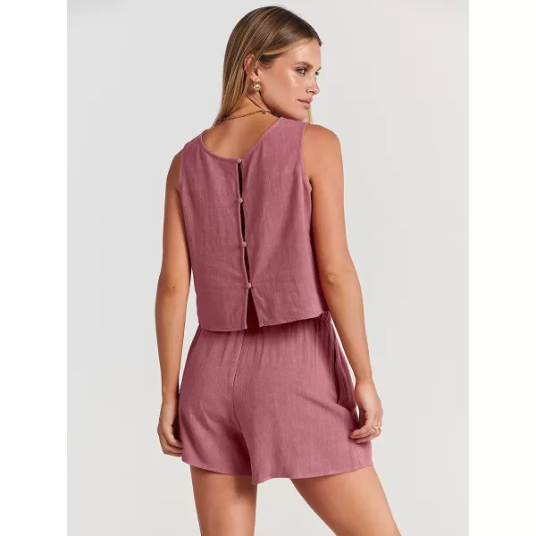 imageANRABESS Womens Summer 2 Piece Outfits Shorts Sets Sleeveless Crop Top Tank and High Waisted Shorts Romper PocketsPink