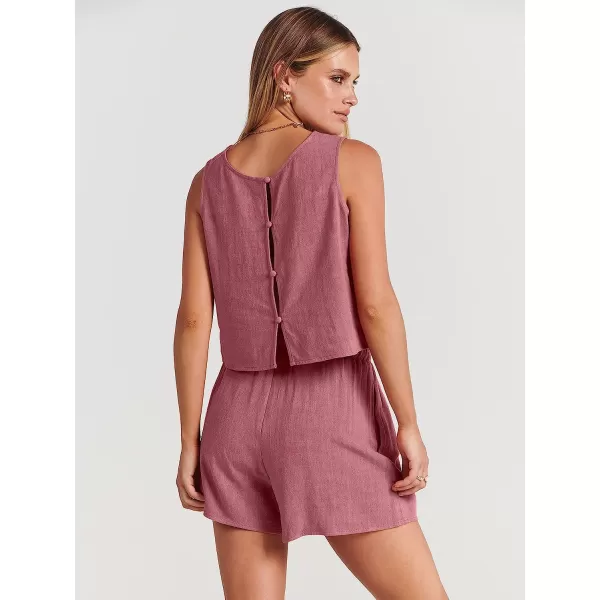 imageANRABESS Womens Summer 2 Piece Outfits Shorts Sets Sleeveless Crop Top Tank and High Waisted Shorts Romper PocketsPink
