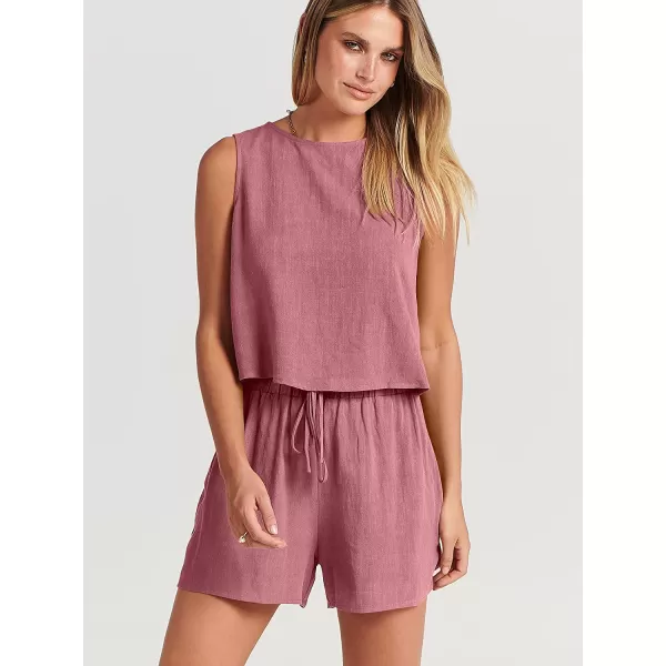 imageANRABESS Womens Summer 2 Piece Outfits Shorts Sets Sleeveless Crop Top Tank and High Waisted Shorts Romper PocketsPink