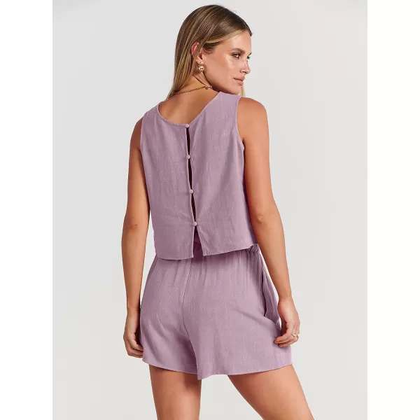 imageANRABESS Womens Summer 2 Piece Outfits Shorts Sets Sleeveless Crop Top Tank and High Waisted Shorts Romper PocketsPurple