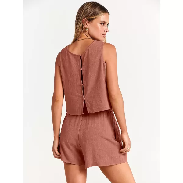 imageANRABESS Womens Summer 2 Piece Outfits Shorts Sets Sleeveless Crop Top Tank and High Waisted Shorts Romper PocketsRust
