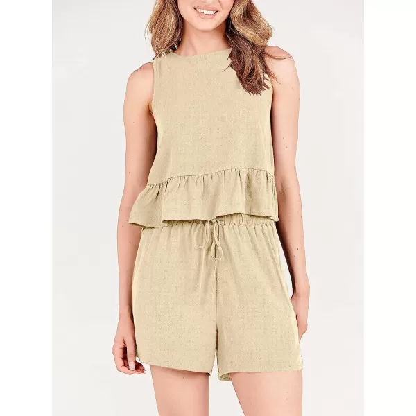 imageANRABESS Womens Summer 2 Piece Outfits Shorts Sets Sleeveless Ruffle Crop Top Tank and Drawstring Shorts RomperApricot