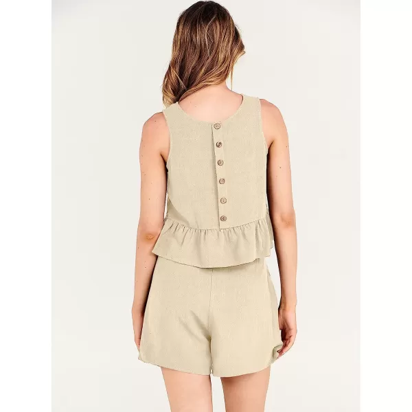 imageANRABESS Womens Summer 2 Piece Outfits Shorts Sets Sleeveless Ruffle Crop Top Tank and Drawstring Shorts RomperApricot