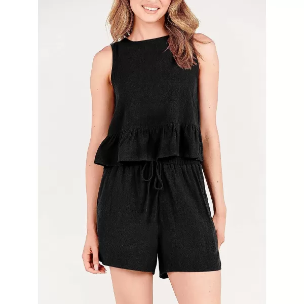 imageANRABESS Womens Summer 2 Piece Outfits Shorts Sets Sleeveless Ruffle Crop Top Tank and Drawstring Shorts RomperBlack