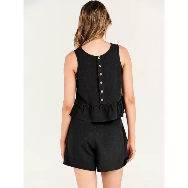 imageANRABESS Womens Summer 2 Piece Outfits Shorts Sets Sleeveless Ruffle Crop Top Tank and Drawstring Shorts RomperBlack
