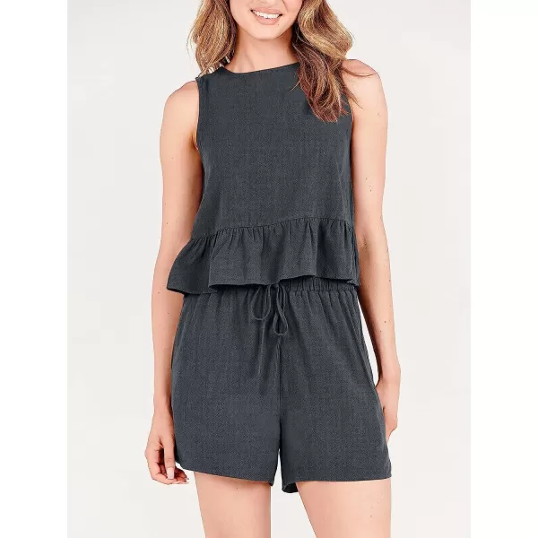 imageANRABESS Womens Summer 2 Piece Outfits Shorts Sets Sleeveless Ruffle Crop Top Tank and Drawstring Shorts RomperDeep Grey