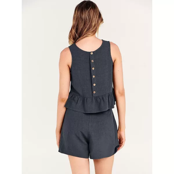 imageANRABESS Womens Summer 2 Piece Outfits Shorts Sets Sleeveless Ruffle Crop Top Tank and Drawstring Shorts RomperDeep Grey